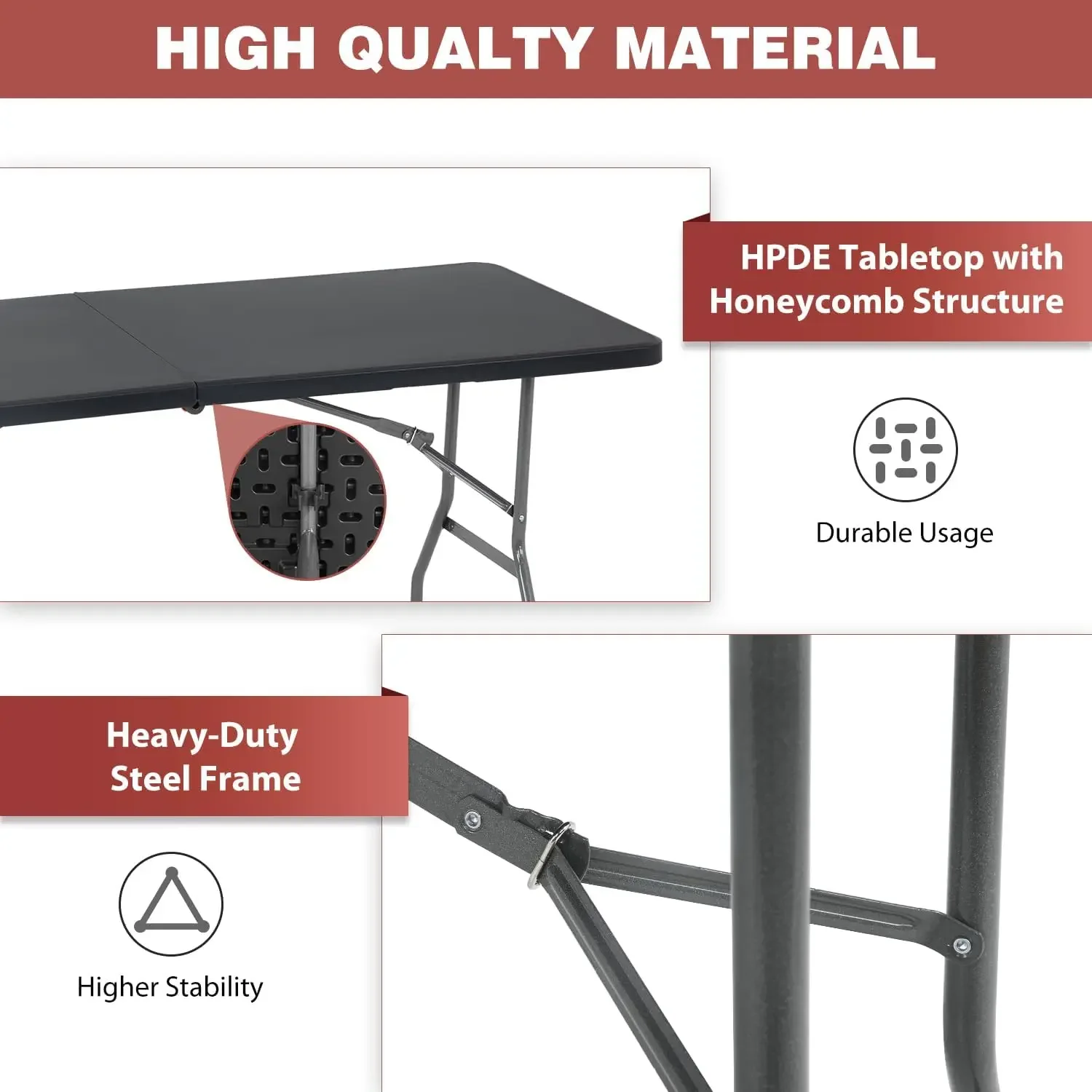 Folding Half Portable Foldable Table for Parties Backyard Events