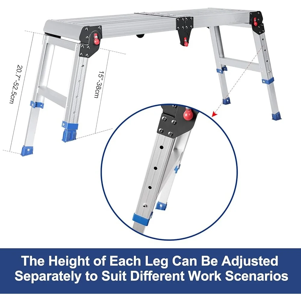 Foldable Aluminum Work Platform Lightweight Portable Step Stool 330lb Capacity Adjustable Height Non Slip Easy Install Carry