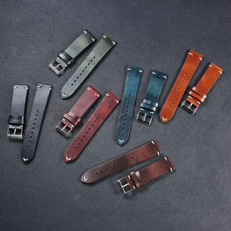 男性用オイルワックスレザー時計ストラップ,ヴィンテージ,本革,オメガベルト,サムスンギャラクシーウォッチ6,5,4,3,18mm, 20mm, 22mm