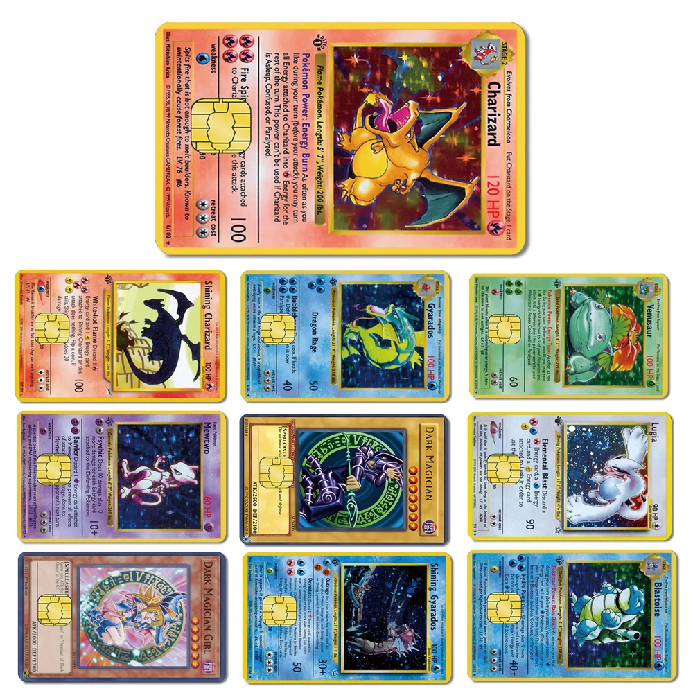 Decalques de cartão pokémon, cartão de crédito, pele estéreo 2.5d hd, cartão de jogo, decalque, filme fosco, pele, chip pequeno, adesivo à prova d'água