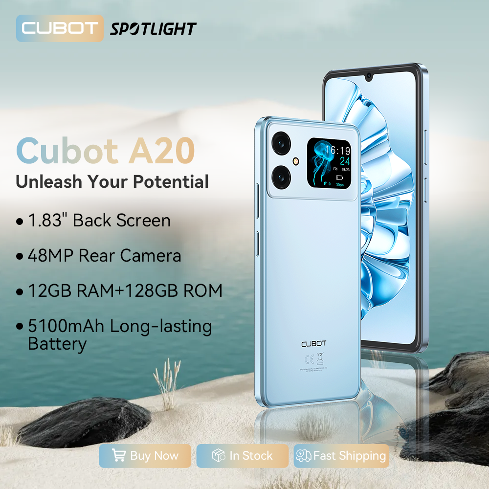 Cubot A20, Smartphone Android 14, 12GB RAM (4GB+8GB ampliados)+128GB ROM, Pantalla HD+ de 6.745 pulgadas y 90Hz, Batería de 5100mAh, Cámara de 48MP, Face ID, 4G celulares, OTG telefonos celular, smartphones
