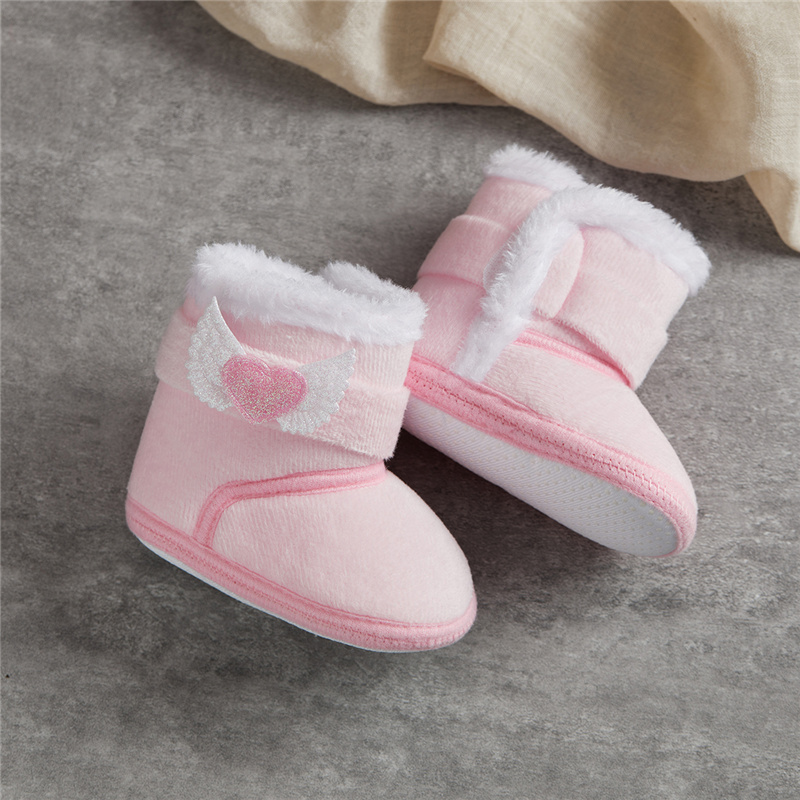 Suefunskry, botas de nieve de invierno para bebé recién nacido, botines de Color contrastante, alas de corazón de felpa cálidas, zapatos para caminar para bebé de 0 a 18M