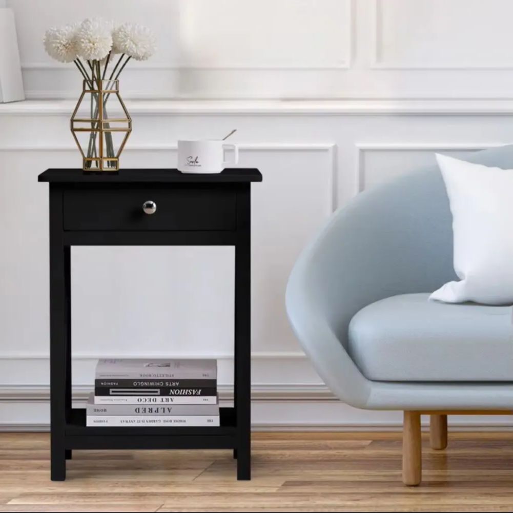 Modern Side Table Nightstand with Drawer,Black