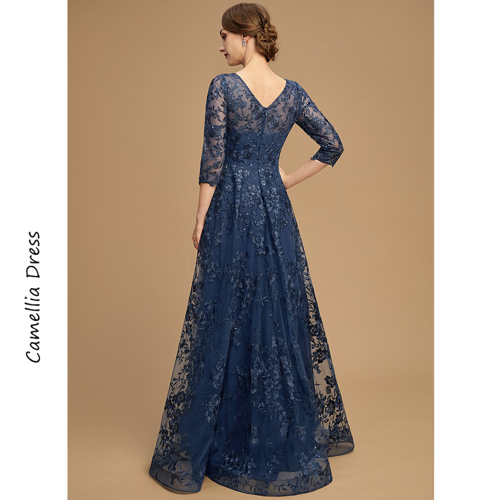 Neue A-Linie Abend Scoop Illusion Kleid elegante und hübsche Frauen kleider Spitze Pailletten Mutter der Braut Kleider Vestido