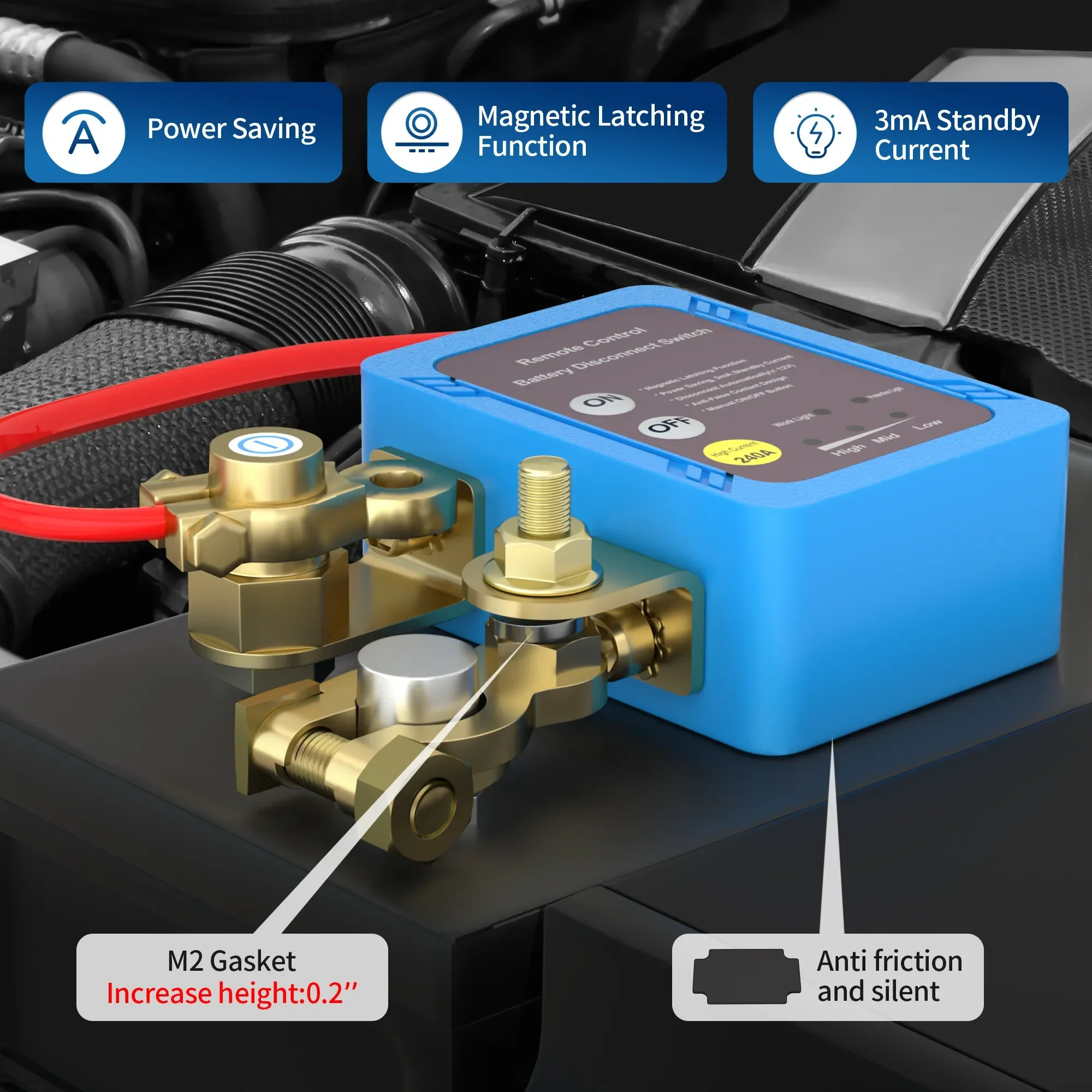 Battery Disconnect Power Switch 12V 240A Shut Off Cut Off Kill Switch With Remote Control Switch For Car Truck