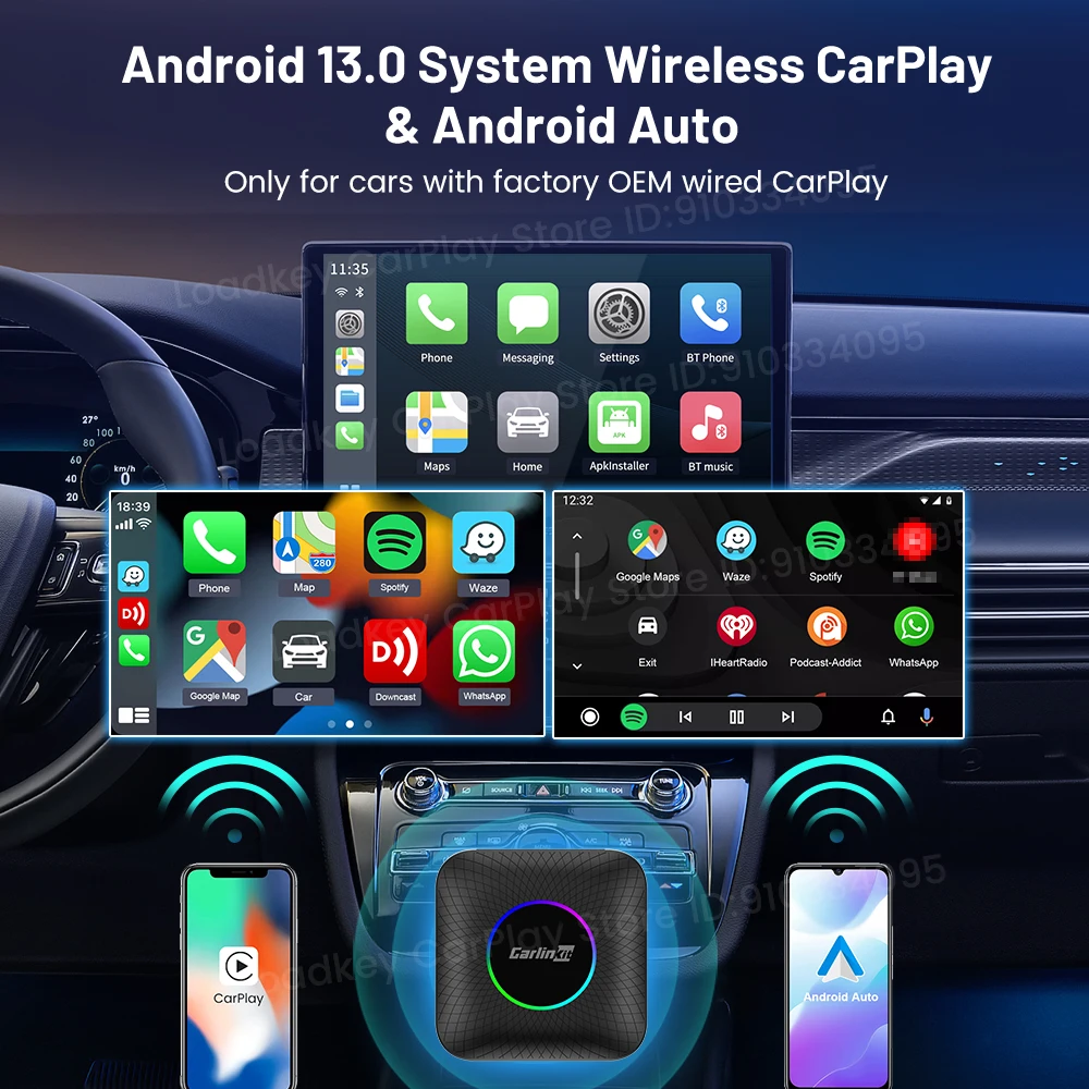 Carlinkit Ai Box Android 13 Led inalámbrico Android Auto y CarPlay Smart Tv Box QCM6225 compatible con Youtube Netflix accesorios de coche