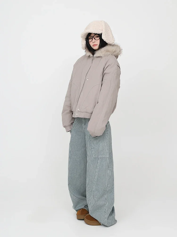 Parkas con capucha para mujer, abrigos más gruesos de terciopelo, ropa de calle informal holgada Retro americana cálida, ropa cómoda que combina con todo, Invierno