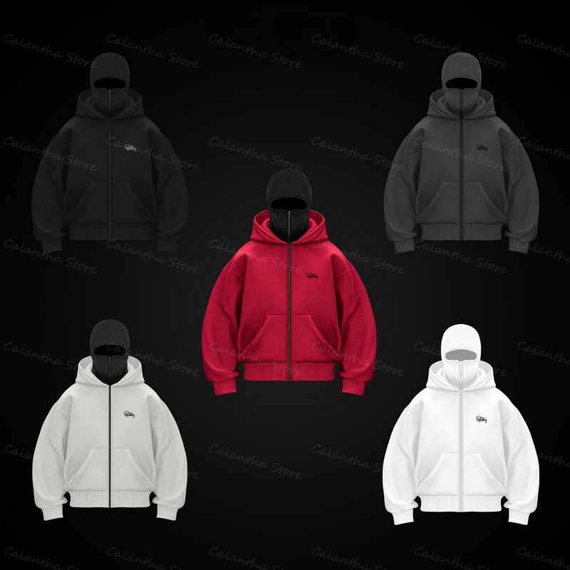 Pasamontañas para hombre con cremallera y capucha, sudadera informal cálida de invierno con capucha, máscara facial, diseño de cremallera, chaqueta deportiva para actividades al aire libre