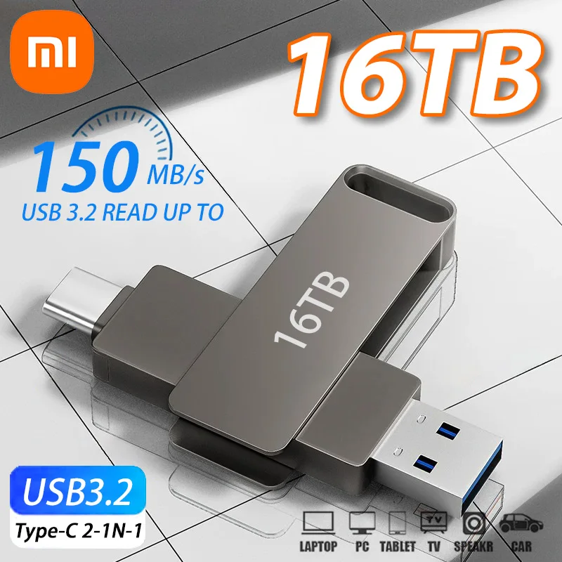 Xiaomi USB 3,2 16TB unidades Flash transferencia de alta velocidad Metal Pendrive tarjeta de memoria Pendrive Flash Disk Memoria palo impermeable