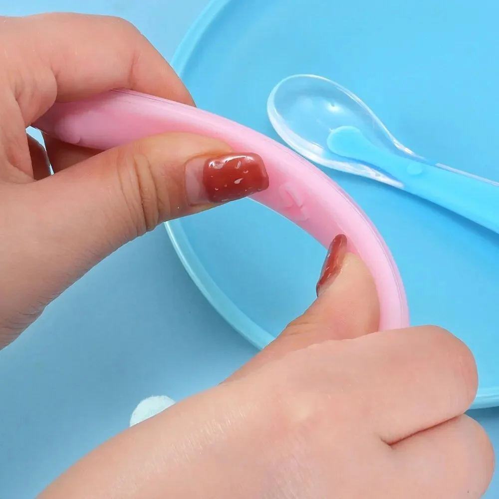 Colher complementar de silicone com cabeça macia para bebê, 2 unidades, produto comestível, pasta de arroz, colher de purê, utensílios de mesa para alimentação de crianças