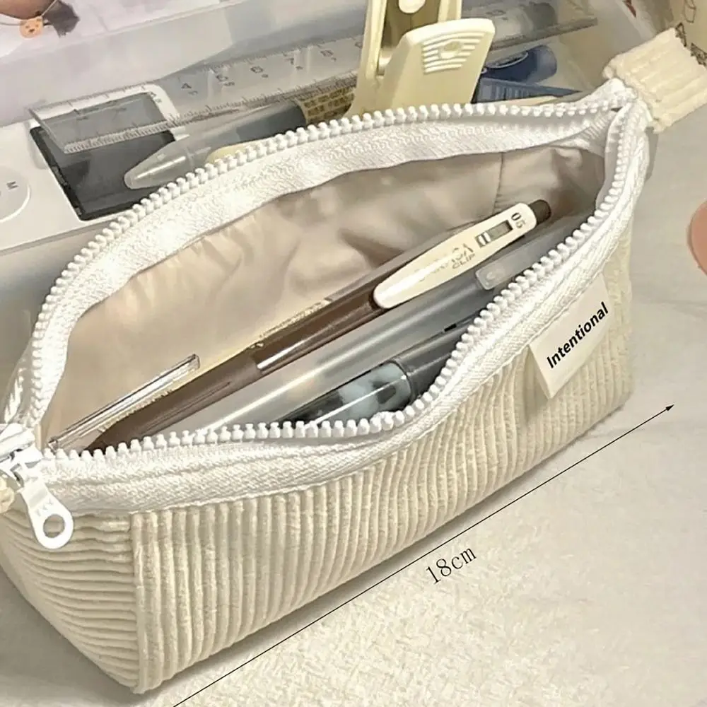 Creative Corduroy Pencil Case Large Capacity Zipper Toiletry Bag INS Style Pen Bag Student Gift