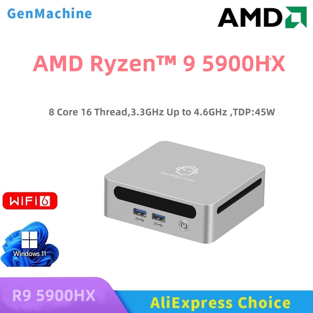 Мини-ПК GenMachine AMD Ryzen ™   9 5900HX Windows 11 DDR4 3,2 ГГц до 4,6 ГГц 8-ядерный 16-поточный TDP 45 Вт WIFI6 Мини-игровой ПК «сделай сам»