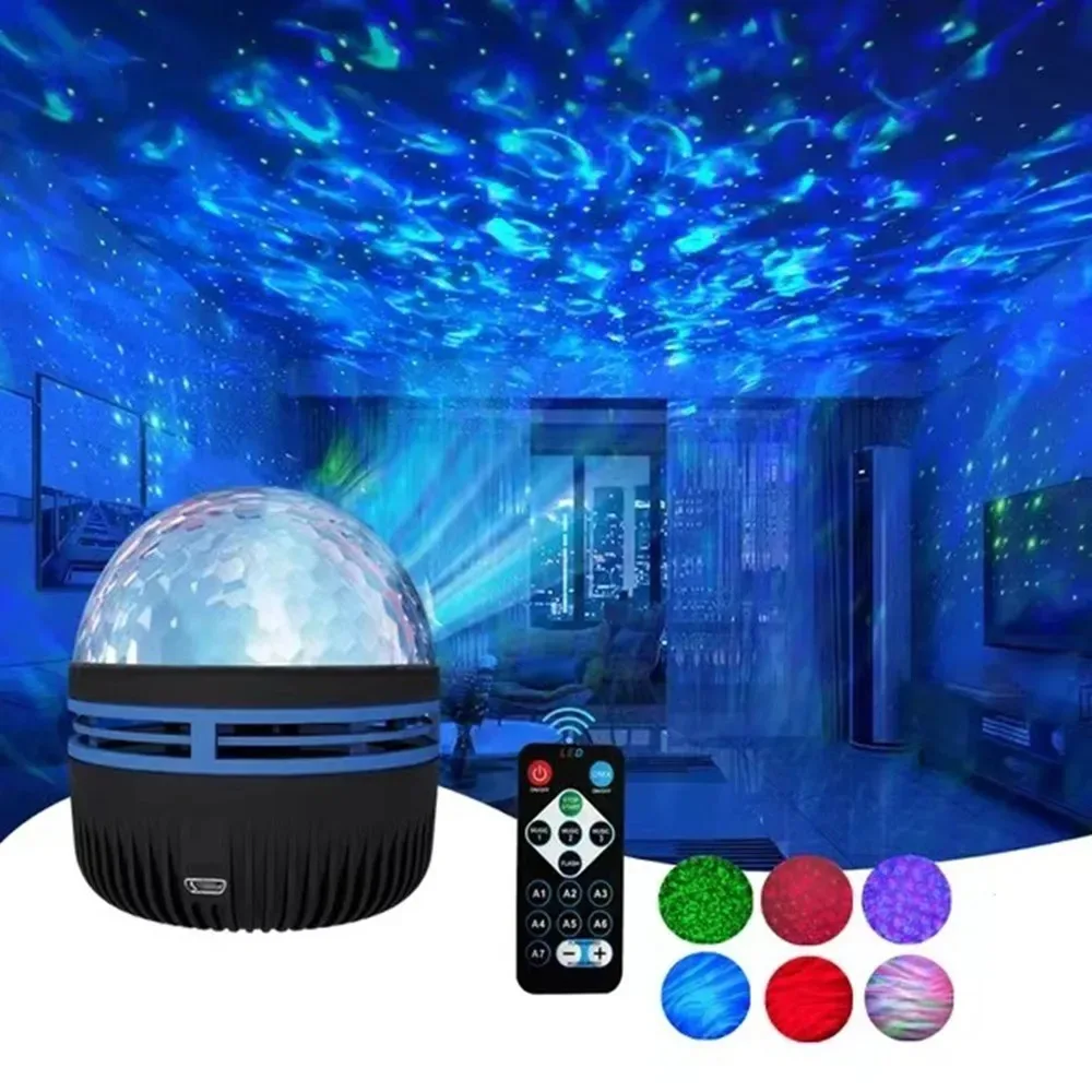 1pc Starry Sky LED Projector Lamp USB Powered Water Ripple Light With Remote Control Multicolor RGB Crystal Desk Lamp Home Decor