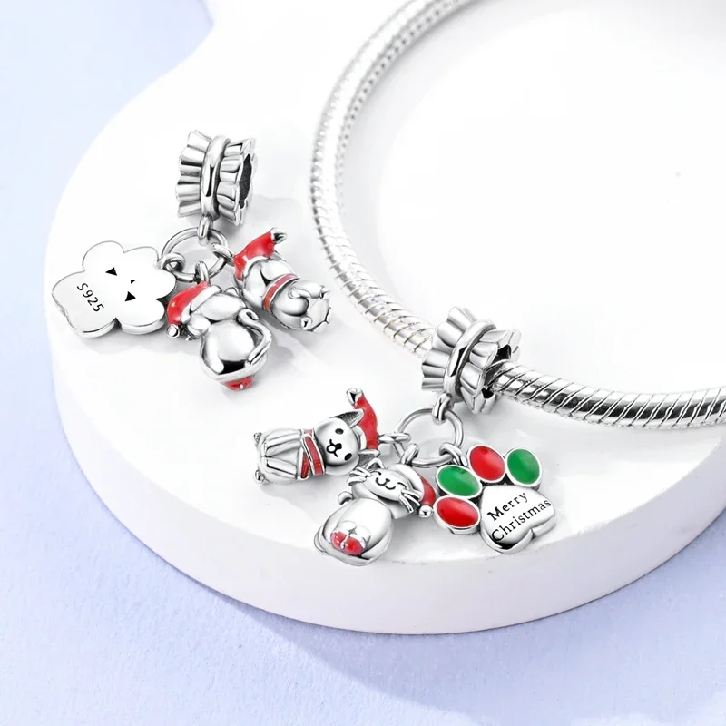 ของขวัญคริสต์มาสสีเงิน S925เสน่ห์ลูกปัดบ้านหิมะคอลเลกชันคริสต์มาสสร้อยข้อมือลูกปัดคริสตัลพอดี DIY ของขวัญเครื่องประดับที่ดีสำหรับผู้หญิง