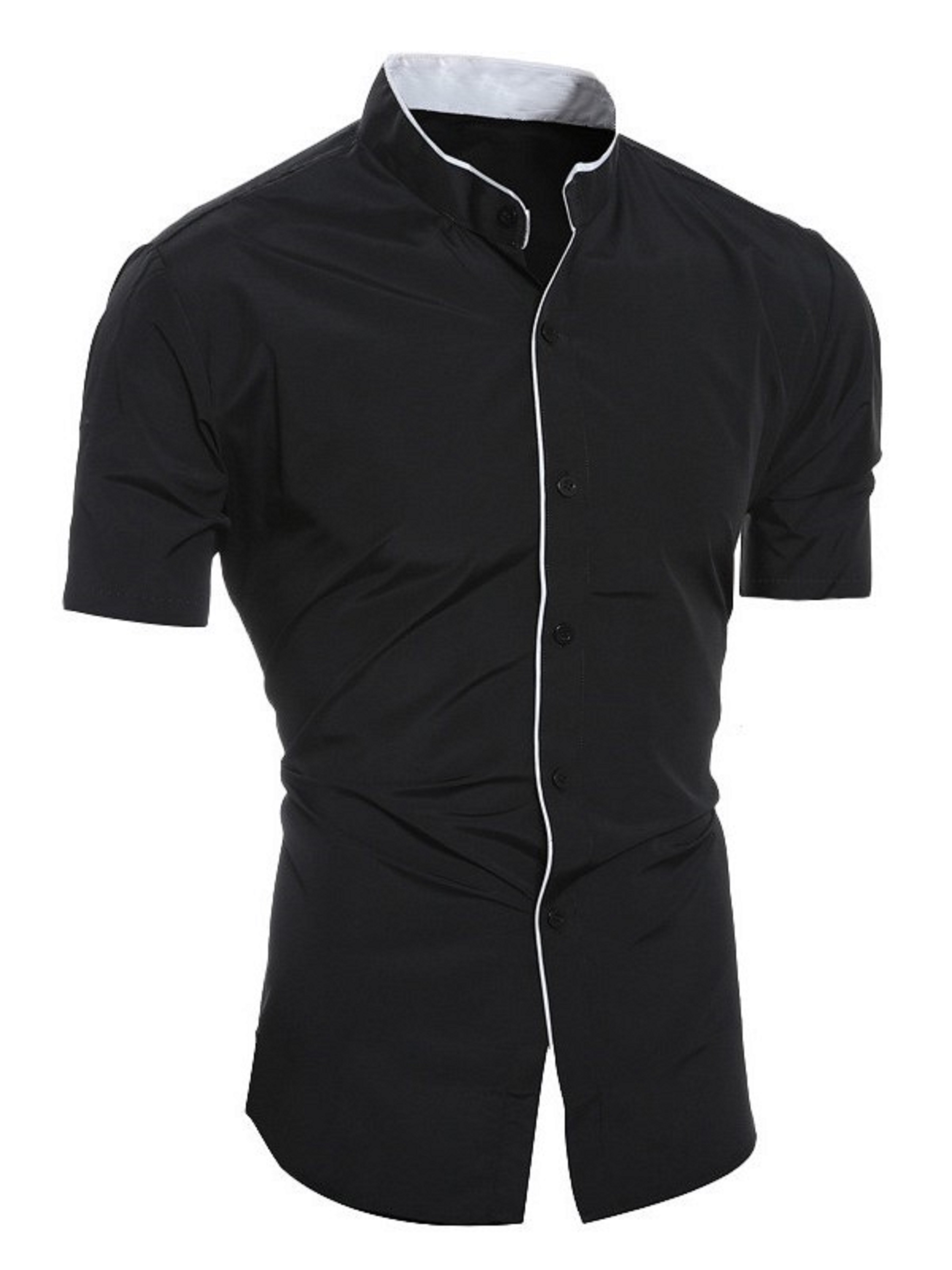 Camicia estiva da uomo alla moda casual a maniche corte, top con colletto rialzato in tinta unita da uomo slim comodo e traspirante