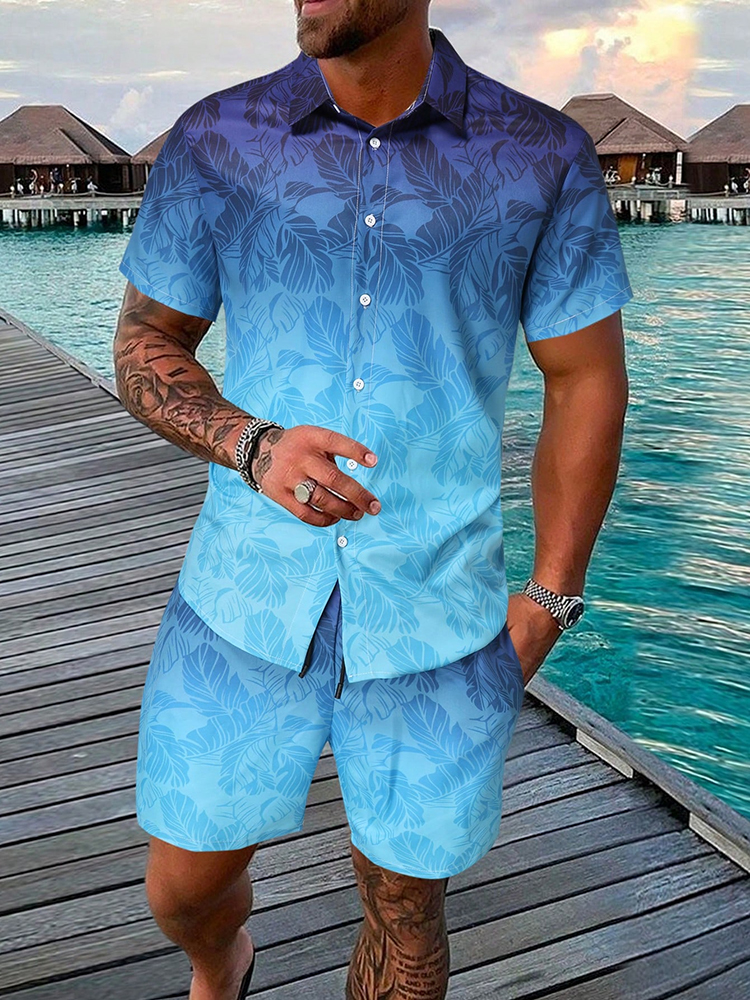 Chemise hawaïenne à manches courtes pour hommes et shorts de plage Set Beach Resort Chemise décontractée pour hommes
