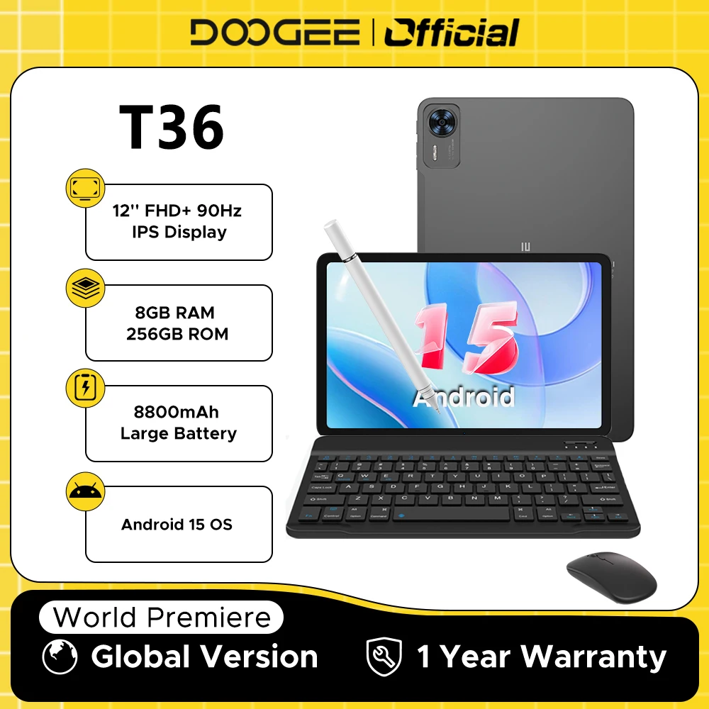 Versão global doogee t36 android tablet 15 8 + 256gb display ips unisoc t620 octa core 8800mah bateria widevine l1