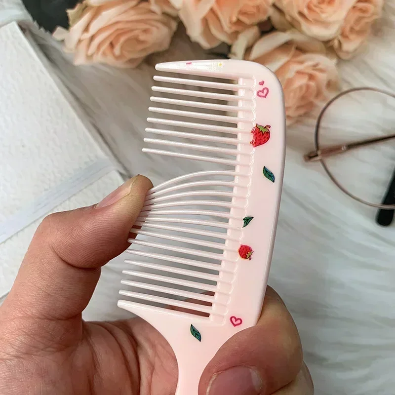 Conjunto de pente de cabelo infantil fofo, 2 peças, pente de morango antiestático para meninas, pente de cabeleireiro portátil