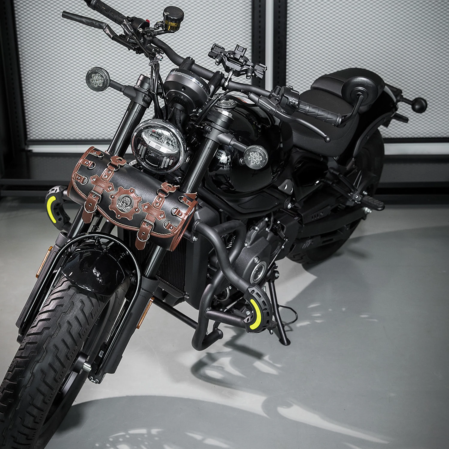 Motorcycle Saddlebag Leather Too PouchesStorage Suitable for Front Fork&Handlebar, RoadTrip Essential, Daily Commute