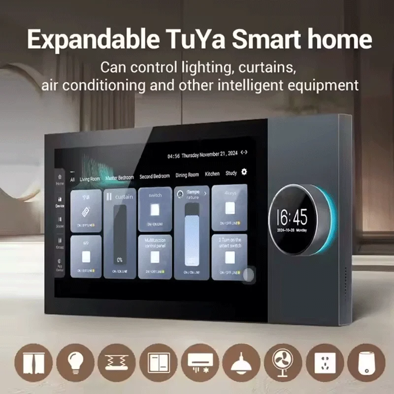 Anjielo Multifunktionaler TUYA Smart Music Central Control Host 7-Zoll-Knopf Smart Home Panel Scene Linkage unterstützt Google Suite