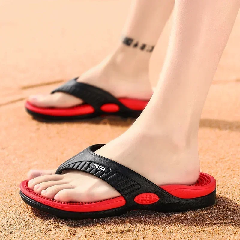 นวดFlip Flopsสําหรับชายฤดูร้อนBreathableรองเท้าชายหาดรองเท้าแตะ 46 ผู้ชายFlip FlopsหรูหราBreathable Plusขนาดใหญ่รองเท้าแตะผู้ชาย