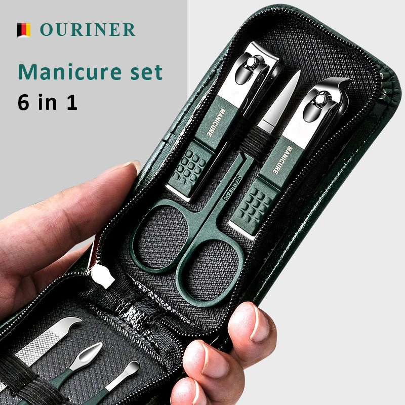 Alemania, 6 uds., juegos de manicura portátiles de lujo, kits de pedicura, cortaúñas negro brillante, herramientas de cuidado Personal, tijeras para cejas