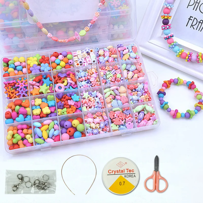 DIY handgemaakte kralen kinderspeelgoed creatieve losse spacer kralen maken armband ketting 24-raster meisje sieraden set meisje speelgoed cadeau