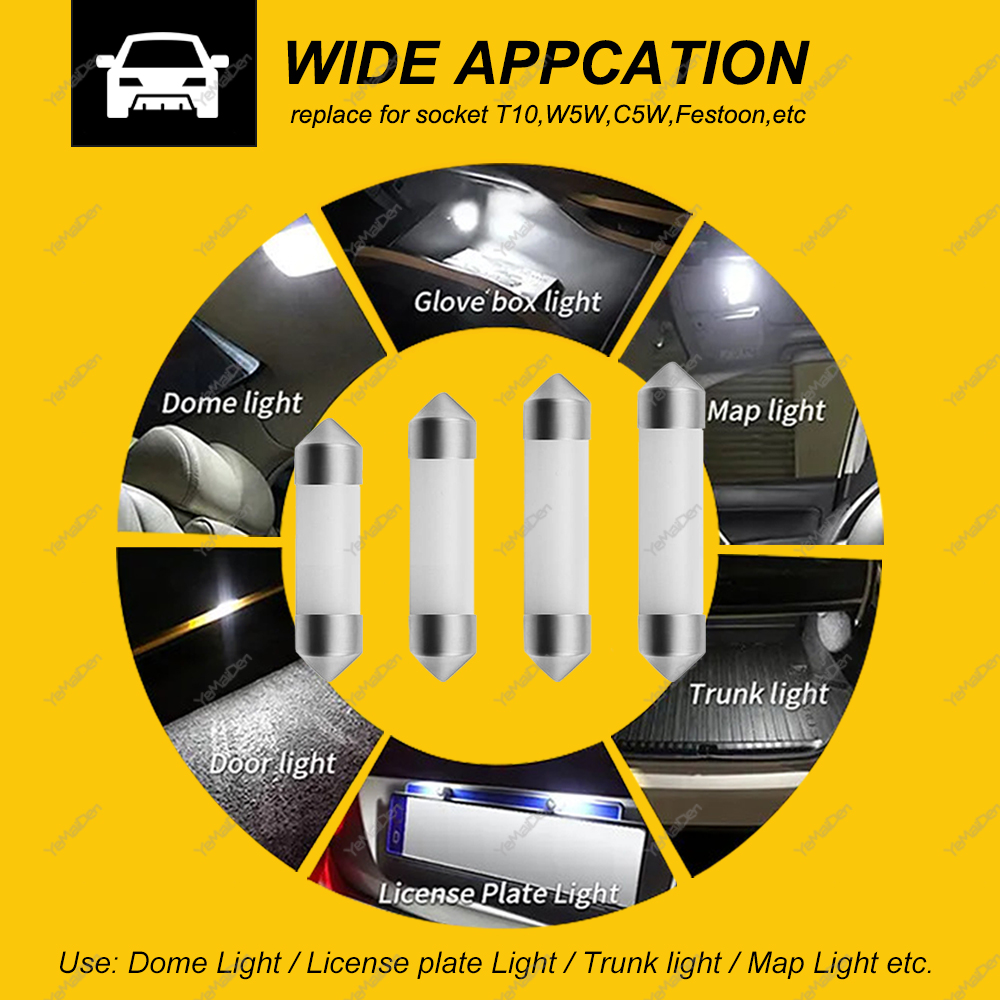 1 Miếng C5W Bóng Đèn LED Festoon 31Mm 36Mm 39Mm 41Mm C10W COB 12V 6500K trắng Nội Thất Ô Tô Đọc Sách Thân Cây Biển Đèn