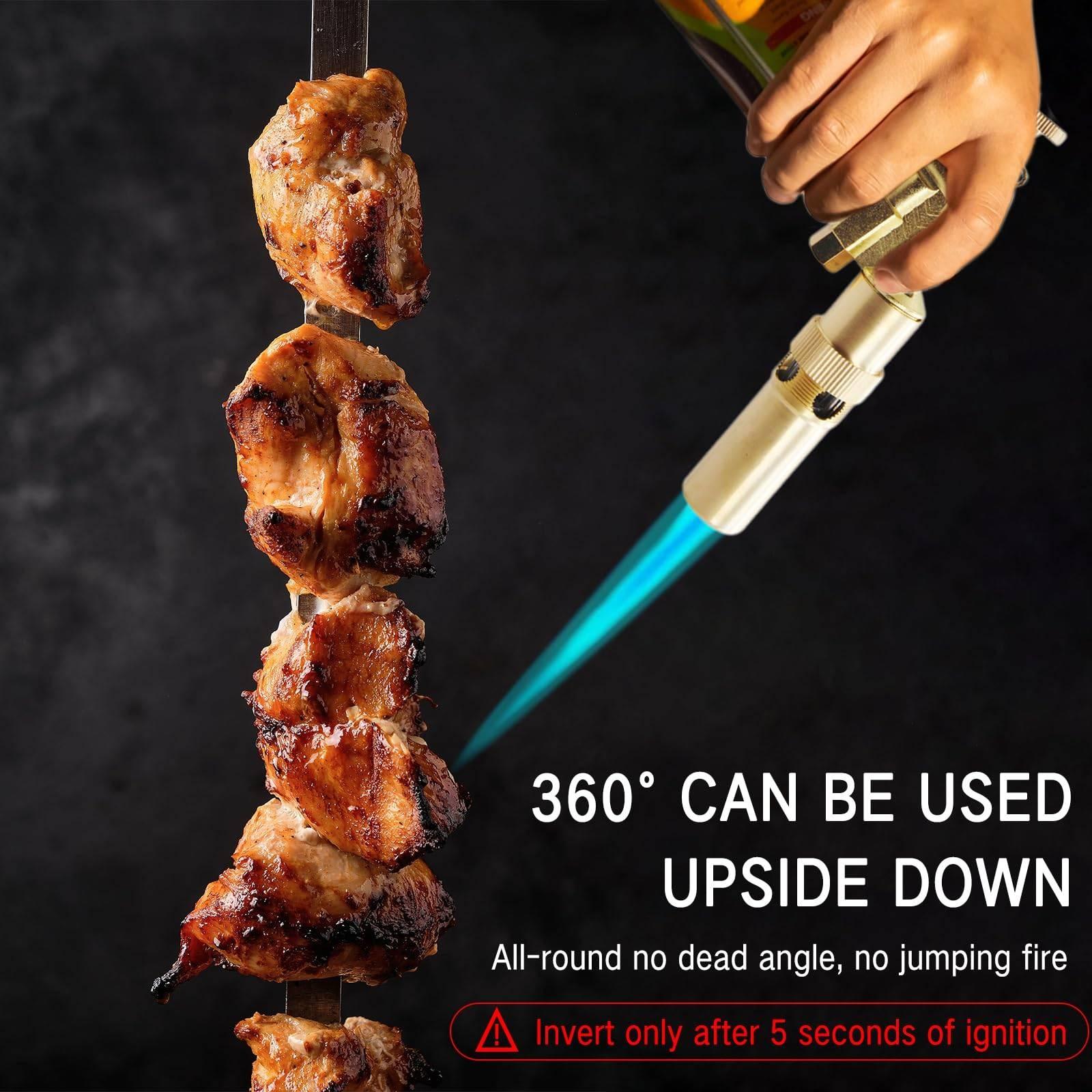 Handheld Copper Alloy Butane Torch Head Adjustable Flame for Kitchen BBQ Baking Cooking Creme - Ergonomic Fire Starter Lighter