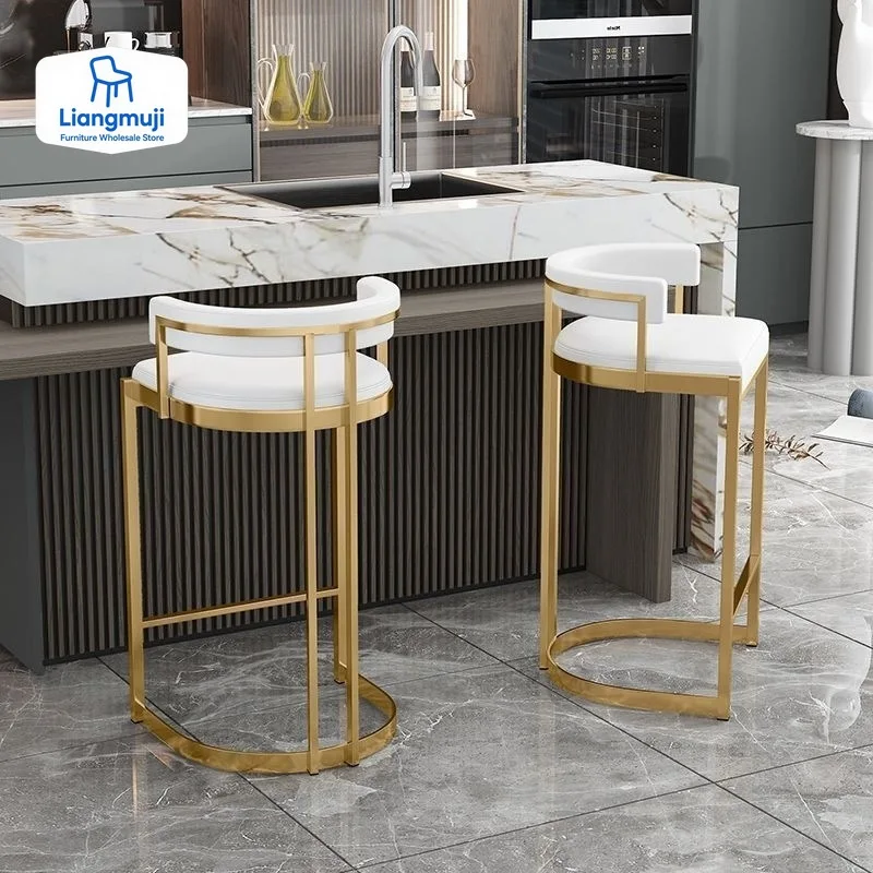 Sillas De Bar De lujo para recepción, Sillas altas ergonómicas con respaldo nórdico dorado nórdico, Sillas De Bar modernas industriales