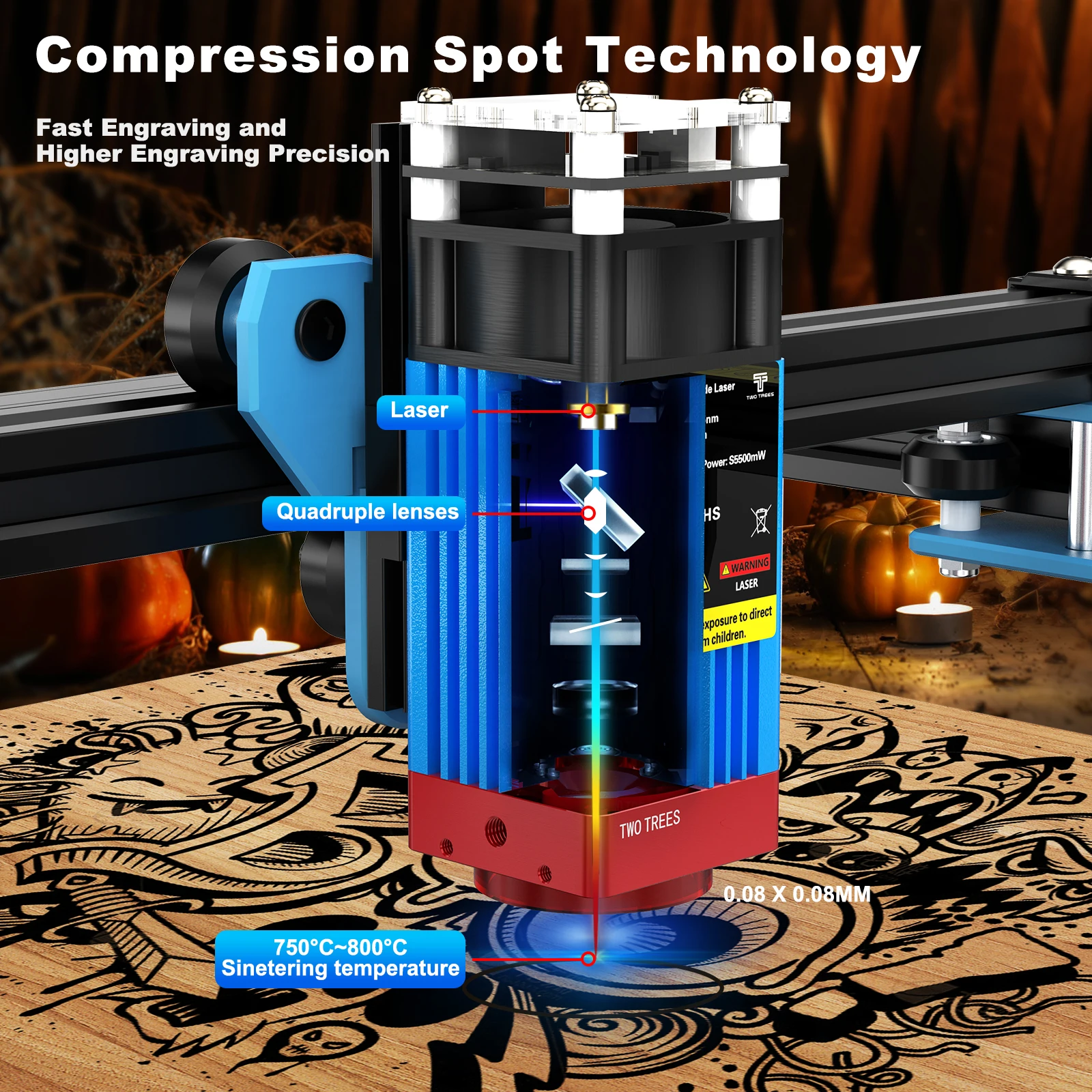 Twotrees TTS-55 pro 80w máquina de gravação a laser cortador cnc com controle offline wi-fi para madeira metal acrílico 445 ±nm laser azul