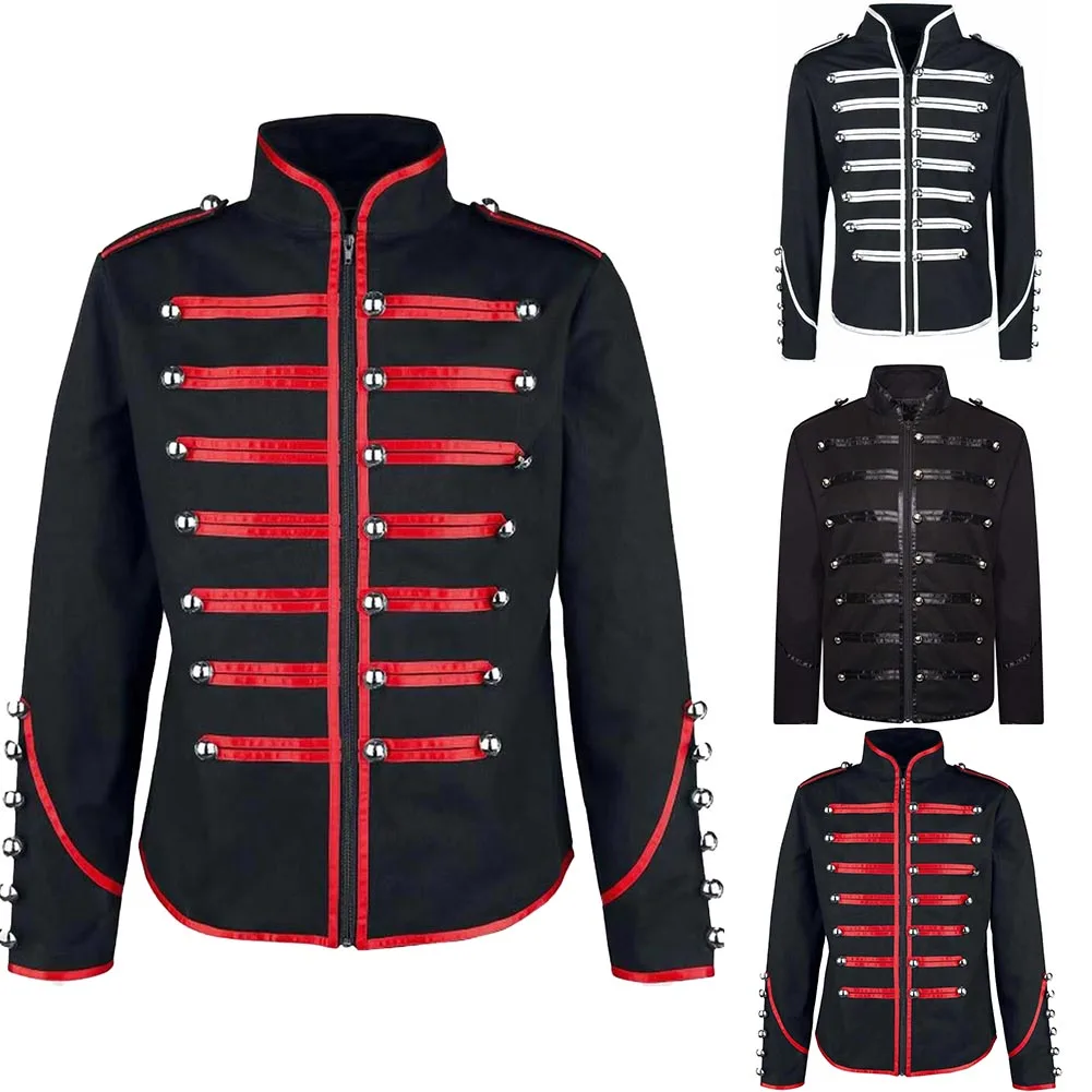 Männer Retro Gothic Jacke Gehrock Steampunk Viktorianischen Morgen Steampunk Top Stehkragen Langarm Casual