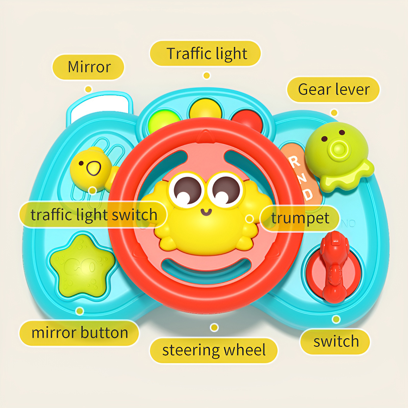 Children's music steering wheel toy puzzle early education interactive cartoon simulation steering wheel press sound toy