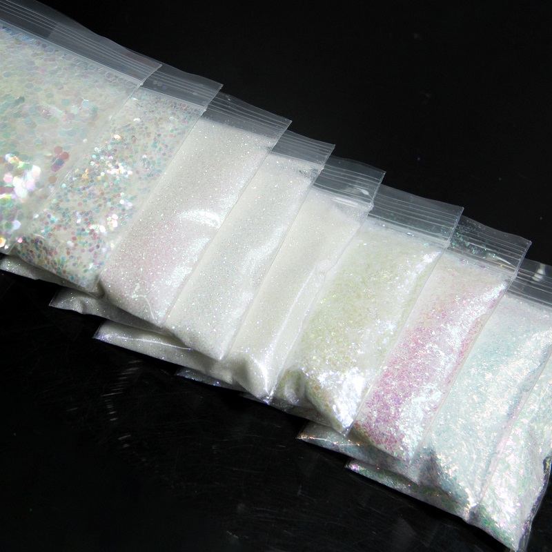 Trắng Ánh Kim Móng Lấp Lánh AB Màu Sáng Bóng Nàng Tiên Cá Kim Sa Lấp Lánh Gương Không Đều Lát 3D Bột Paillettes Móng Tay Nghệ Thuật Trang Trí