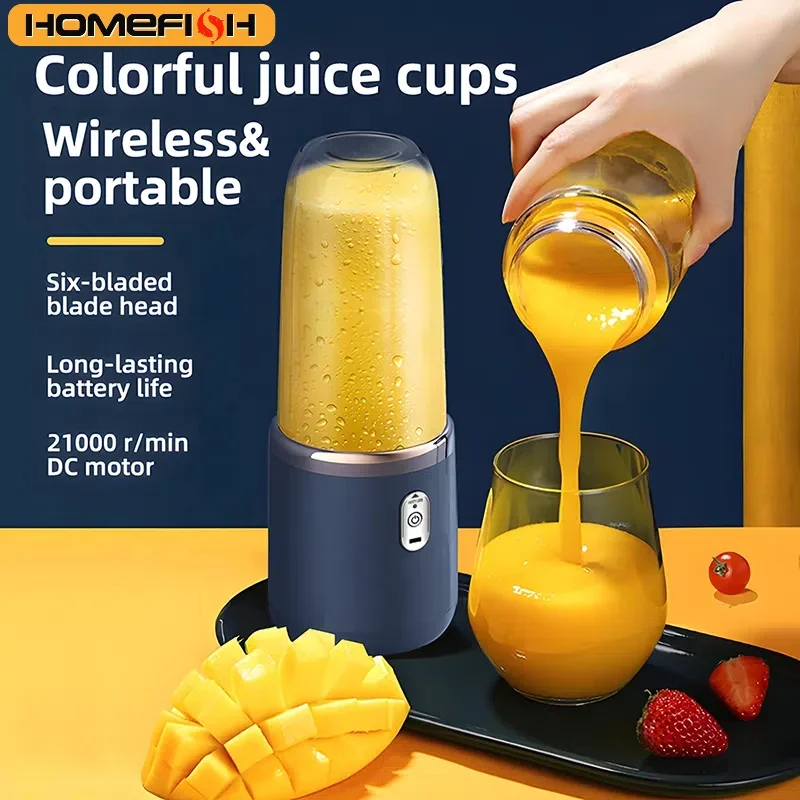 Licuadora exprimidora portátil, exprimidor de frutas eléctrico de 400ml, carga USB, taza de jugo de fruta de naranja y limón, máquina licuadora de batidos, 2 tazas