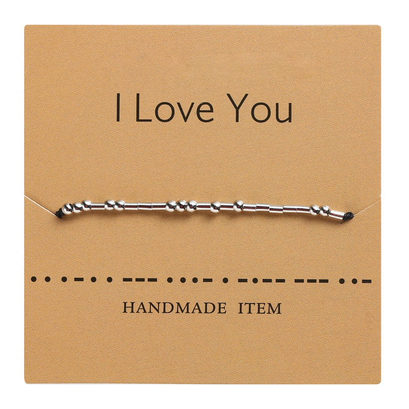 Handgemachte Morse Code Perlen Einstellbare Schwarz String Armband Mit ICH Liebe Sie Schriftzug Karton Kreative Charme Schmuck Für Liebhaber