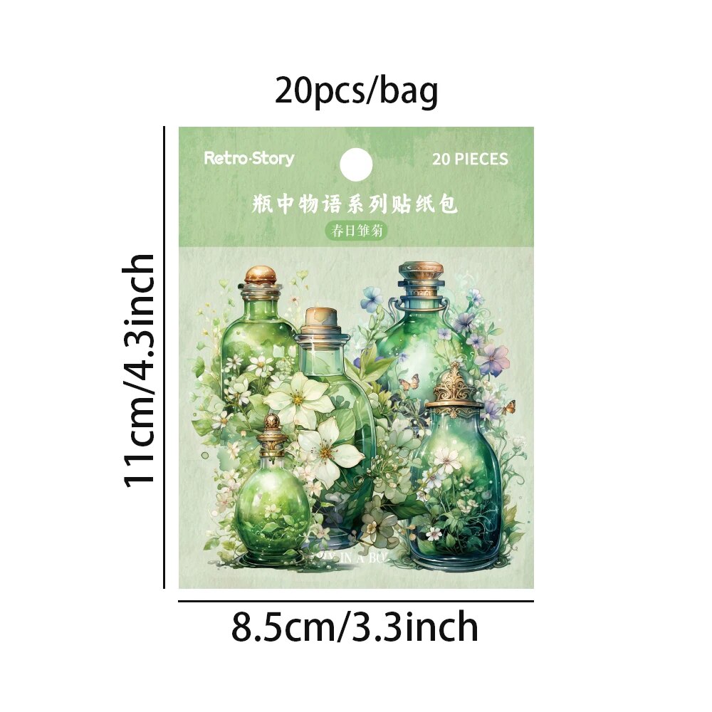 6 スタイル 20 ピース/パックヴィンテージボトル PET ステッカーパック装飾 DIY ステッカー白インクカードハンドブック素材