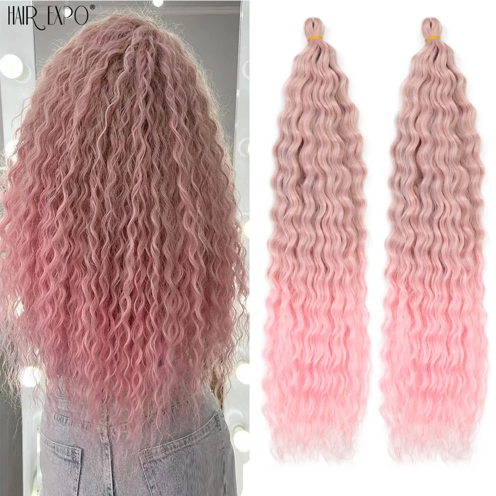 22" Ariel Curl Häkelhaar Synthetische Tiefe Welle Geflecht Haarverlängerung Ombre Ariel Curl Haar Weiche Wasserwelle Twist Haar Blond Rosa