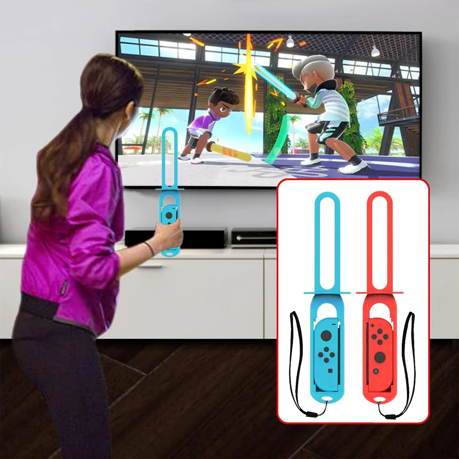 GAMINJA 10 em 1 Switch Pacote de acessórios esportivos para Nintendo Switch Oled Jogo Kit de acessórios esportivos com tacos de golfe Clubes de golfe