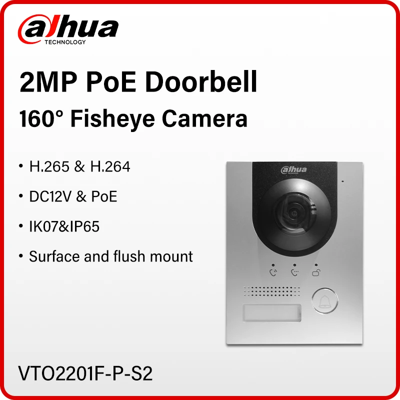 Dahua 170 °   Fisheye Video Intercom 2MP HD Bunte VTO Monitor Outdoor Smart Home PoE Digitale Türklingel Kamera SIP VTO2201F-P-S2