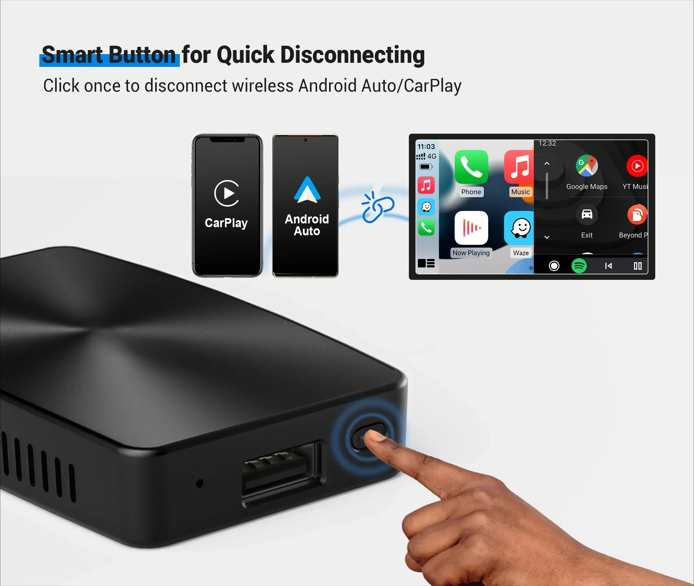 U2-X Pro 2 em 1 sem fio Android Auto Car Dongle Adaptador CarPlay sem fio para iPhone e telefone Android