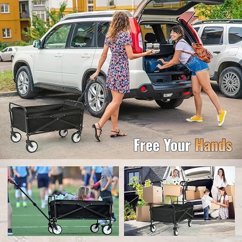 Outdoor Camping Cart Collapsible Wagon Cart Portable Folding Cart with Wheels Large Capacity Hand Carts Garden Shopping Carts