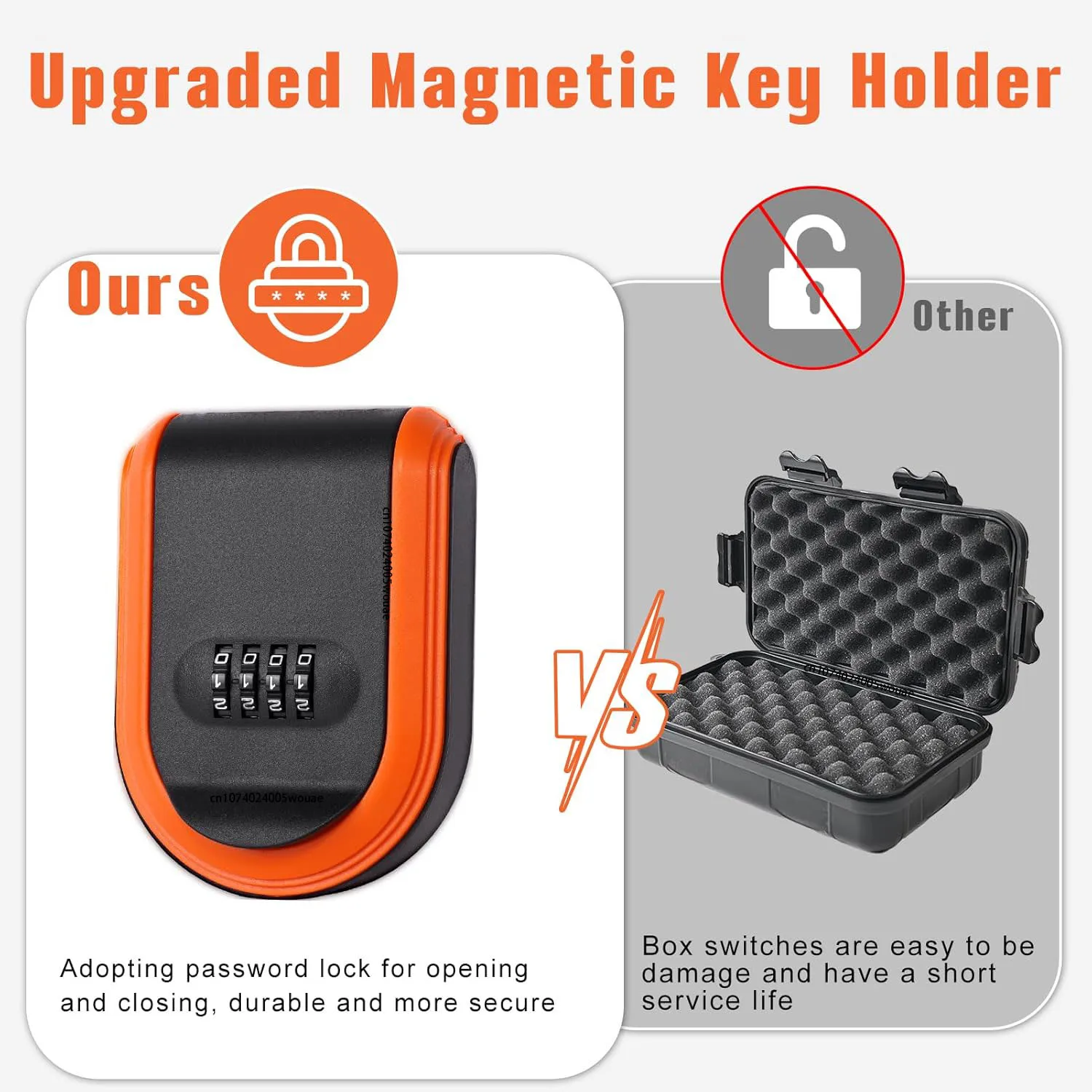 Magnetic Key Holder with Combination Lock Hidden Under Car Hide Key Password Box with Strong Magnet for Storage Key Indoor