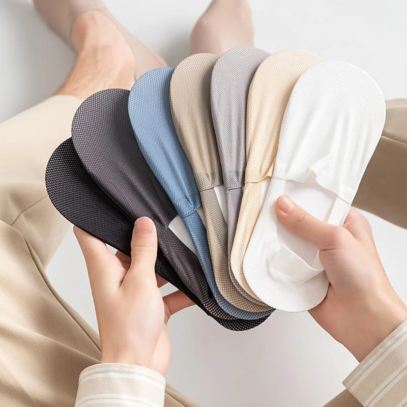 3 pares de calcetines náuticos para hombre, calcetines invisibles finos, transpirables, suaves e informales de verano, calcetines invisibles de silicona de Color sólido de alta calidad antideslizantes de corte bajo