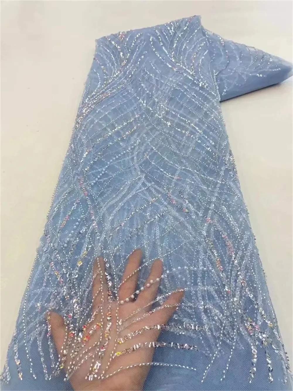 หรูหราแอฟริกันSequinsลูกปัดผ้าลูกไม้ 2025 คุณภาพสูงเจ้าบ่าวไนจีเรียงานแต่งงานเจ้าสาวเย็บปักถักร้อยภาษาฝรั่งเศสคําTulleเย็บ