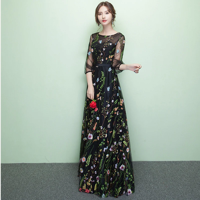 ใหม่ยาวอย่างเป็นทางการดอกไม้ชุดราตรี DongCMY Robe De Soiree เย็บปักถักร้อย Plus ขนาดแขนสั้นพรหมชุดเดรสปาร์ตี้