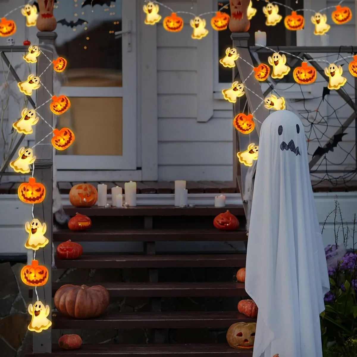 1 PC 10/20 LED ฮาโลวีน SINGLE Layer ฟักทอง & Ghost String Light แบตเตอรี่ขับเคลื่อนสําหรับ Home Garden Holiday ตกแต่งปาร์ตี้ฮาโลวีน