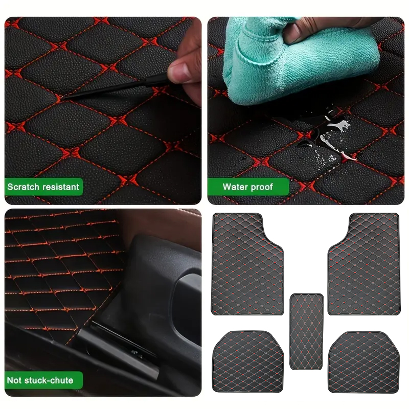 5 PCS PU Leather Car Floor Mats Waterproof and Dustproof Car Floor Mats Set Protective Mats Fashionable Car Interior Accessories