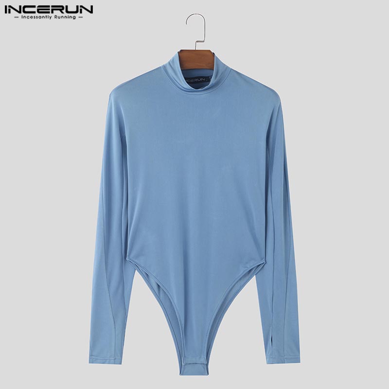 INCERUN 2024 Style américain barboteuses nouveaux hommes élégant solide combinaisons Sexy décontracté Streetwear dé à coudre conception à manches longues body
