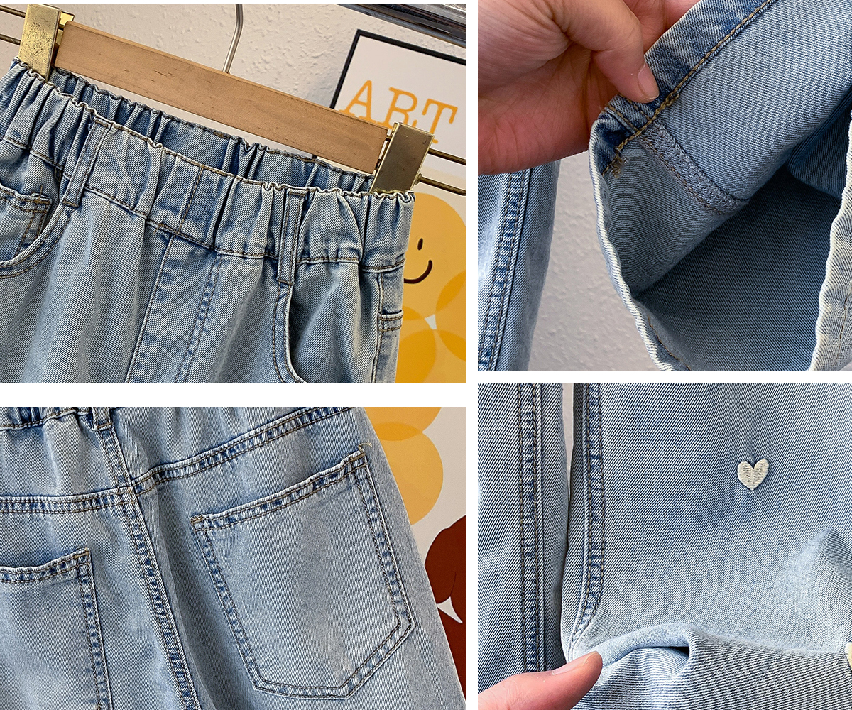 Jean Décontracté à Jambes Larges pour Fille de 4 à 10 Ans, Pantalon d'Été à la Mode pour Lycée